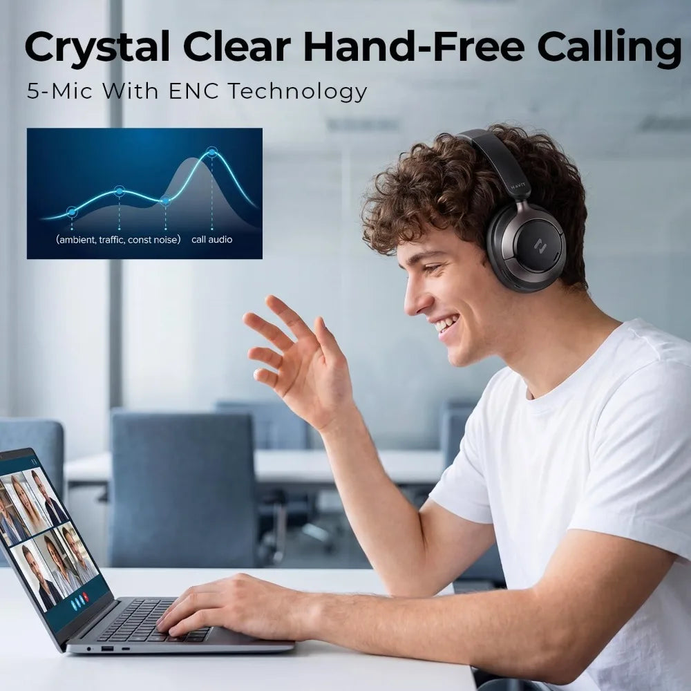 Wireless Over Ear Bluetooth Headphones: Hi-Res Audio, Spatial Sound, 80H Battery, 5-Mic Calls, Foldable Metal-Accent